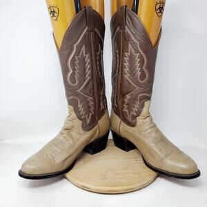 Sanders Boots Men 9.5 E WIDE Two Tone Brown Leather Retro Cowboy Western Vintage